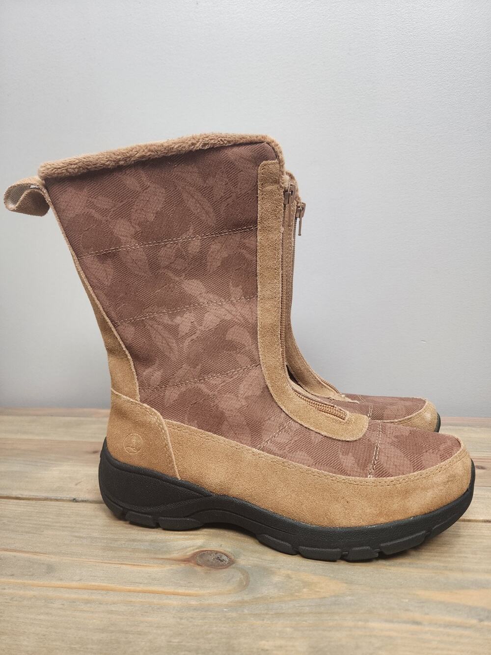 Lands End Women's All Weather Insulated Snow Boots Caramel Front Zipper SZ 8.5 B